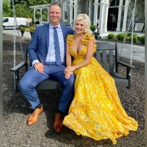 Mac Duggal Yellow Floral Maxi Dress